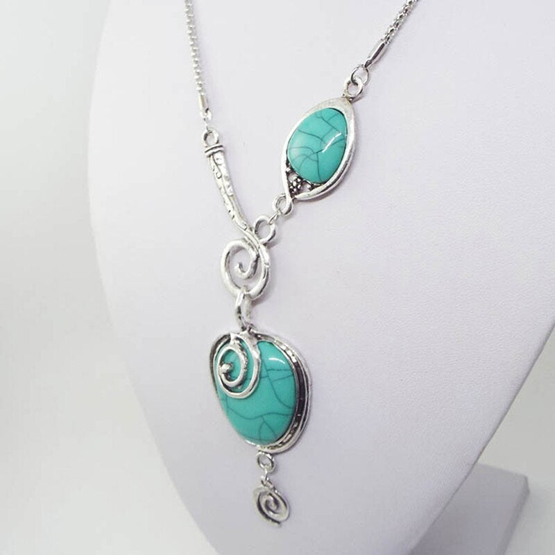 Cracked Turquoise Pendant Necklace - Boho Chic Jewelry - Turquoise Glow