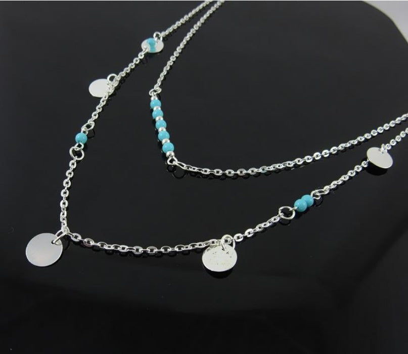 Multi-Layer Round Turquoise pendant Necklace - Boho Chic Layered Jewelry - Turquoise Glow