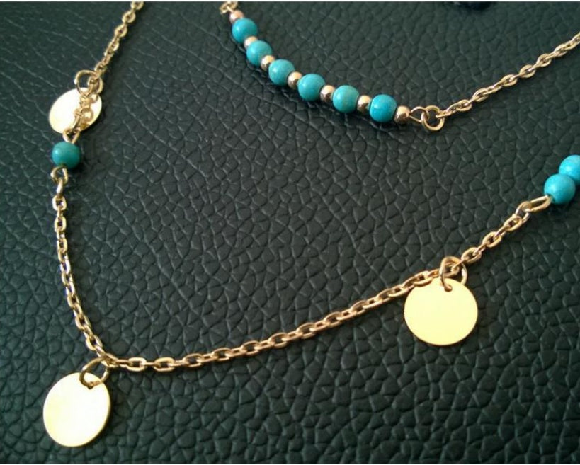 Multi-Layer Round Turquoise pendant Necklace - Boho Chic Layered Jewelry - Turquoise Glow