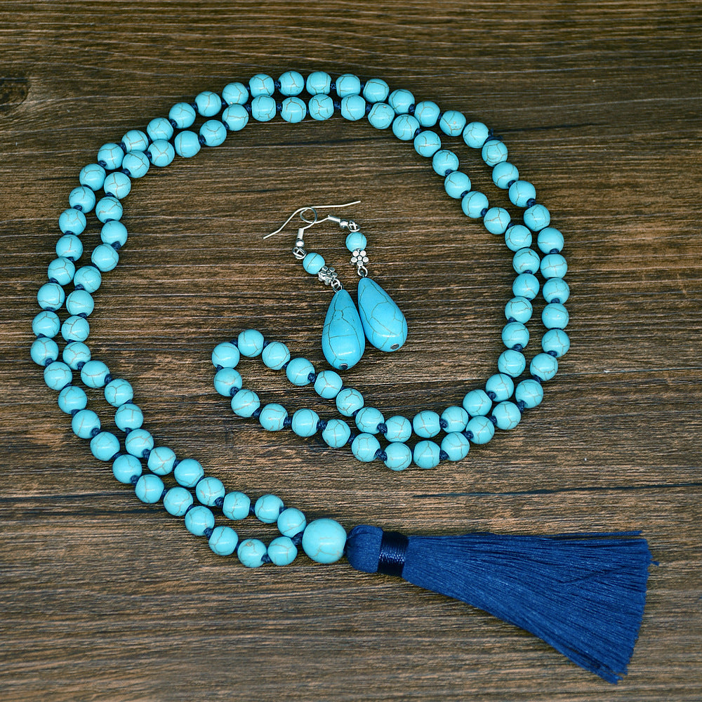 Boho Retro Turquoise Jewelry Set -  Necklace, Earrings, Ring & Bracelet - Turquoise Glow