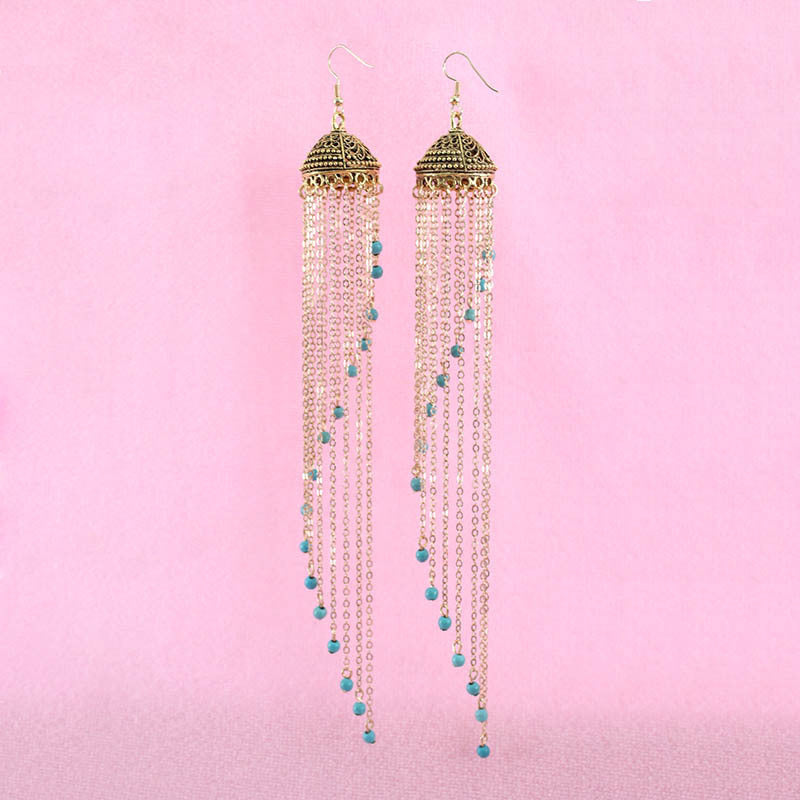 Boho Vintage Turquoise Drop Earrings - Exquisite Hollow Silver Design - Turquoise Glow