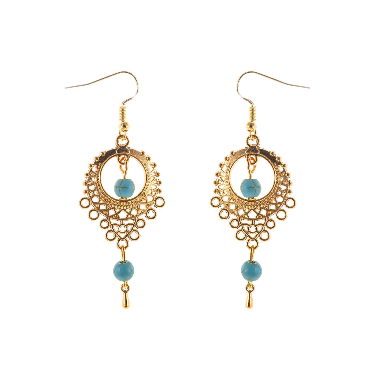 Boho Vintage Turquoise Drop Earrings - Exquisite Hollow Silver Design - Turquoise Glow