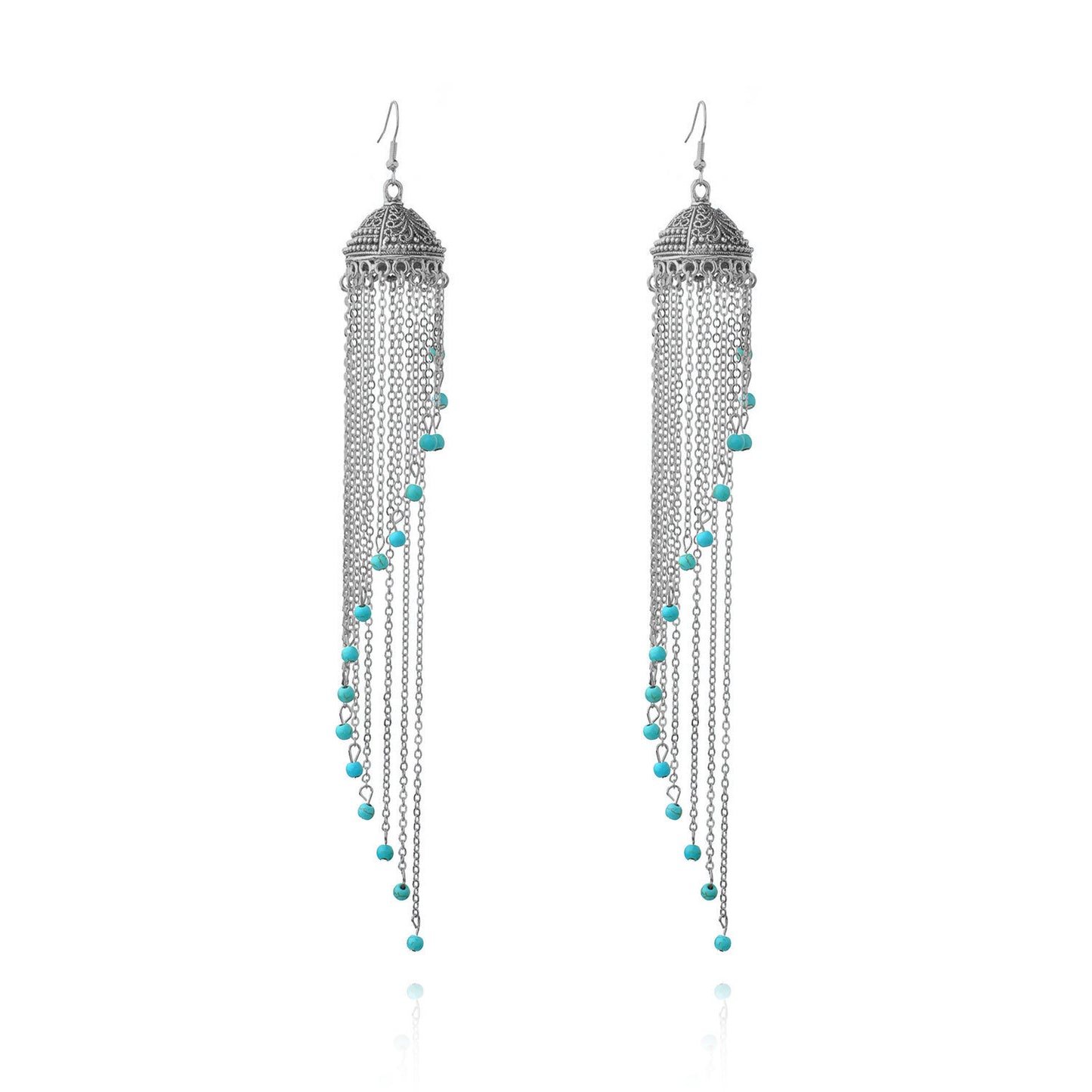 Boho Vintage Turquoise Drop Earrings - Exquisite Hollow Silver Design - Turquoise Glow