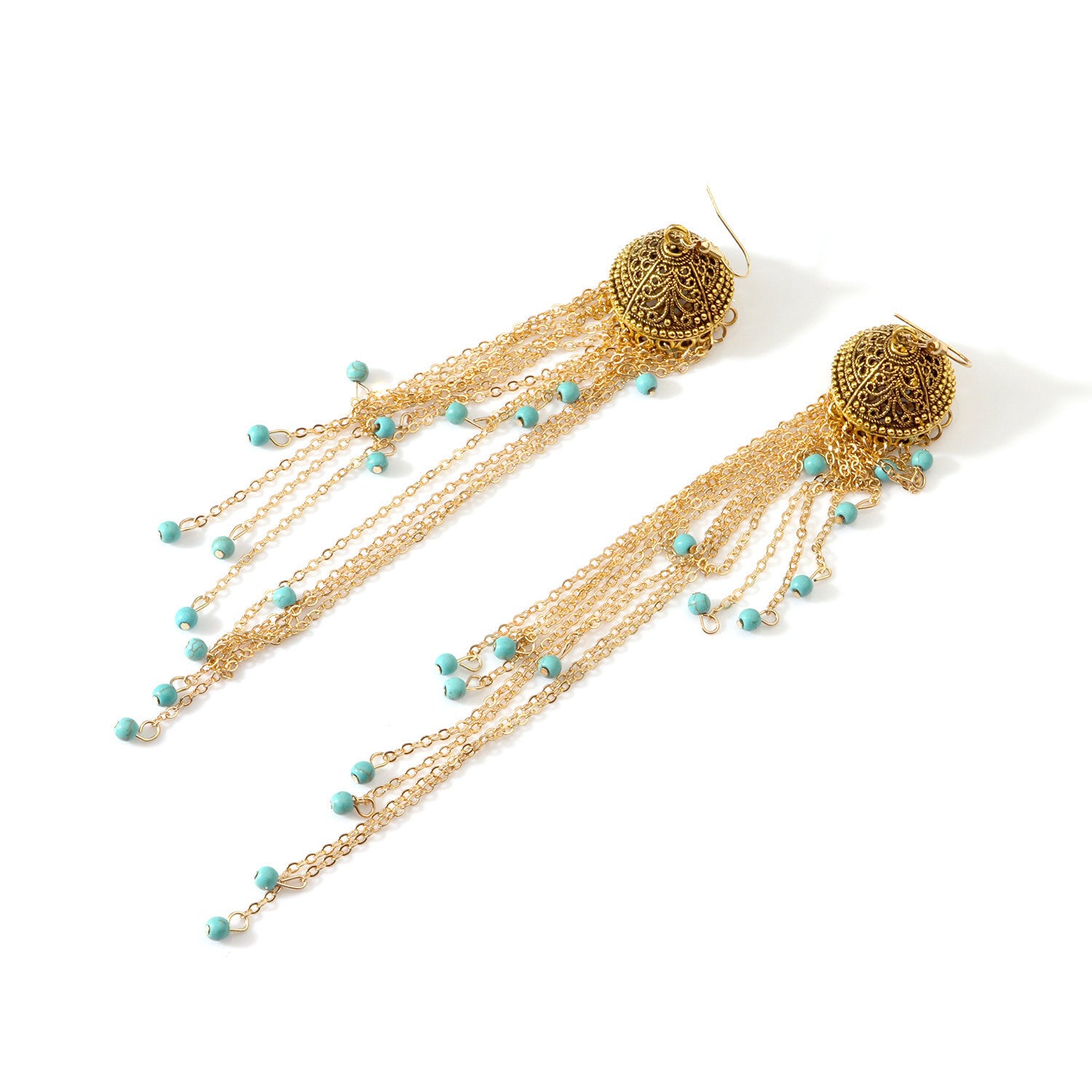 Boho Vintage Turquoise Drop Earrings - Exquisite Hollow Silver Design - Turquoise Glow