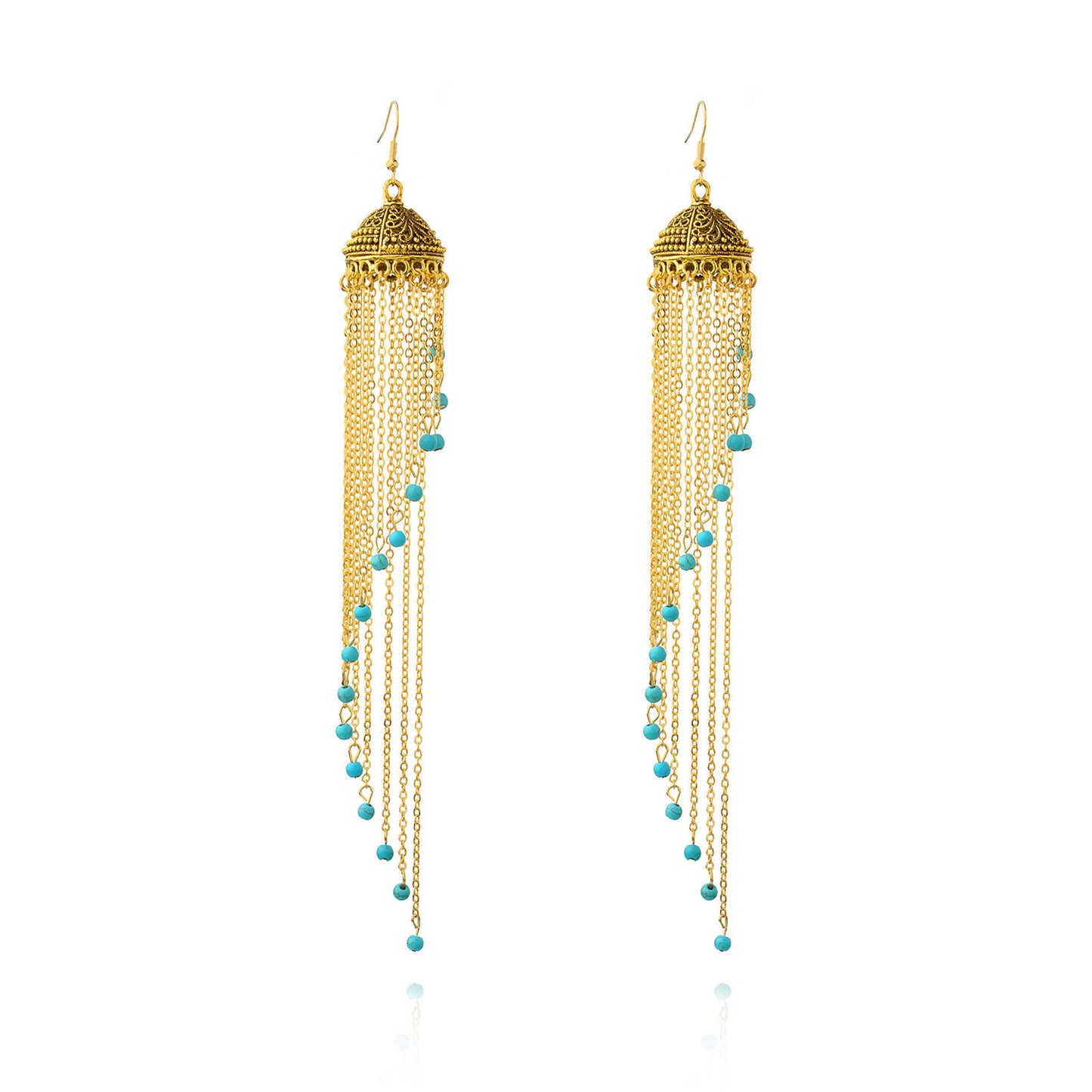 Boho Vintage Turquoise Drop Earrings - Exquisite Hollow Silver Design - Turquoise Glow