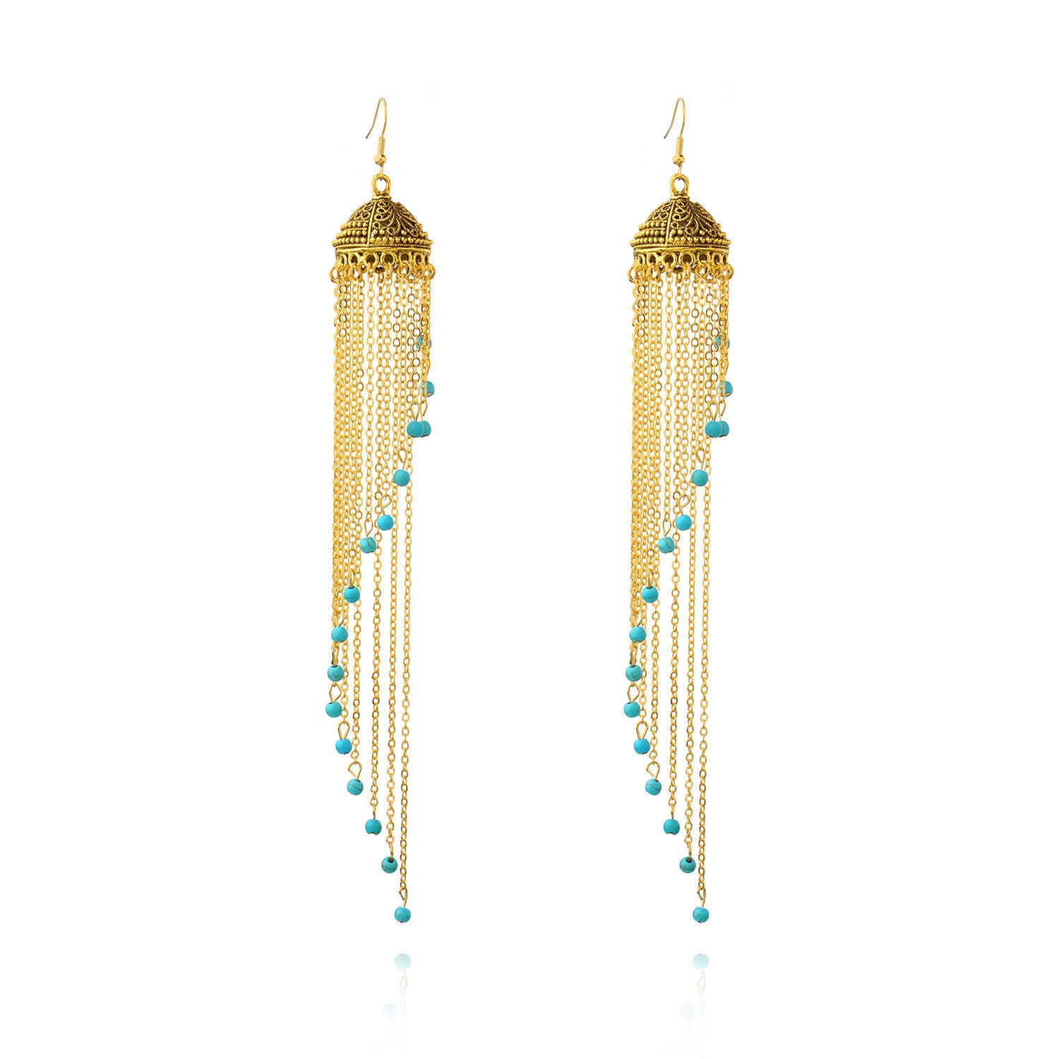 Boho Vintage Turquoise Drop Earrings - Exquisite Hollow Silver Design - Turquoise Glow