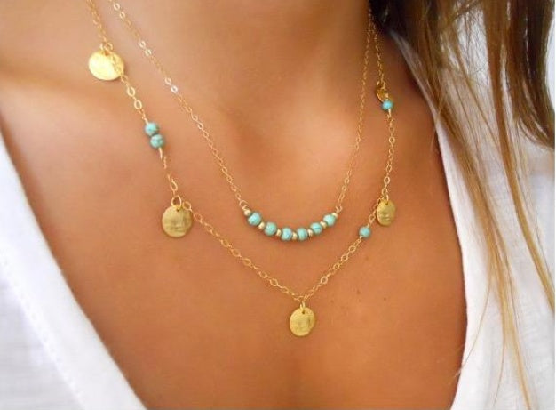 Multi-Layer Round Turquoise pendant Necklace - Boho Chic Layered Jewelry - Turquoise Glow