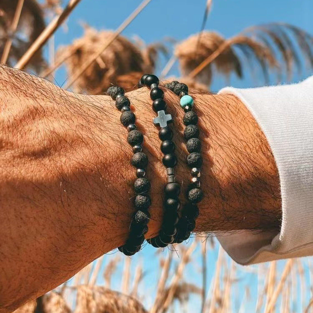Couples Bracelet - Men's Fashion Turquoise Cross Bracelet - Turquoise Glow