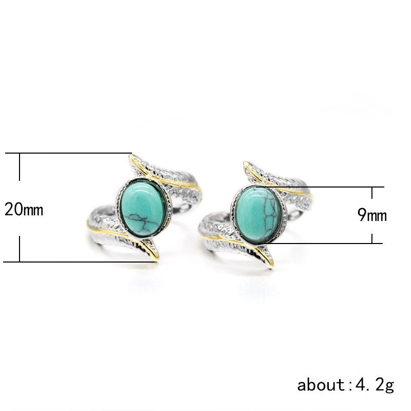 Boho Turquoise Feather Ring - Adjustable Vintage Silver Band - Turquoise Glow