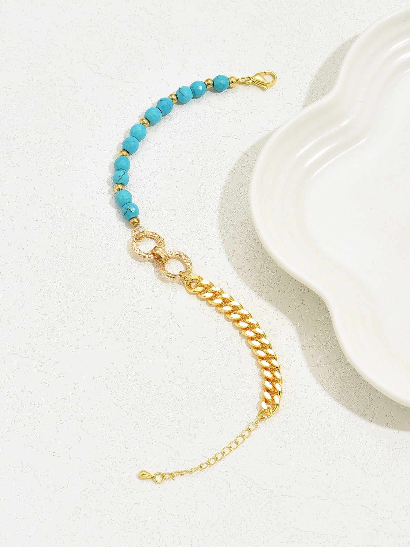 Boho Chic Turquoise & Gold Multi-Layer Bracelet - Adjustable Double Ring Design - Turquoise Glow