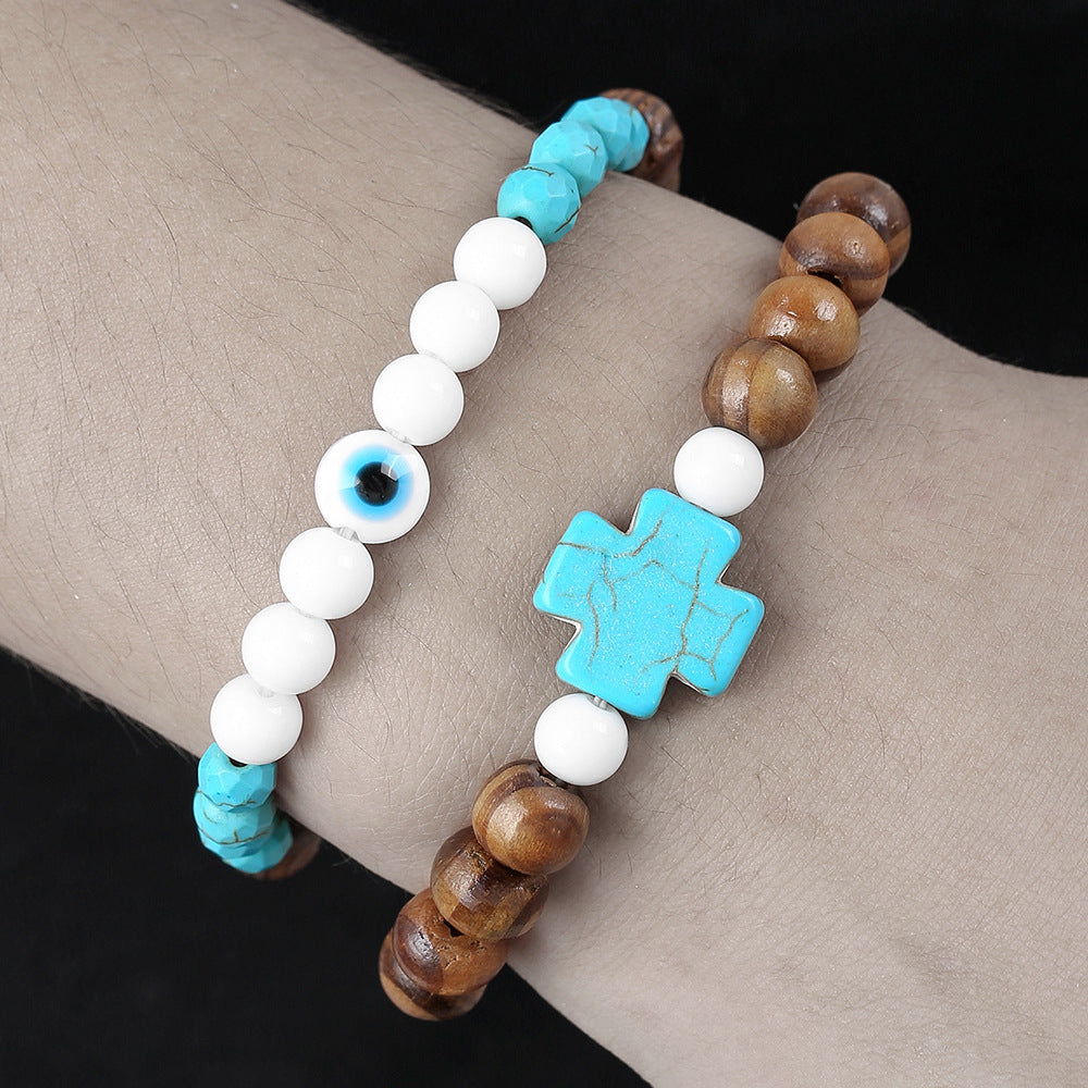 Couples Bracelet - Men's Fashion Turquoise Cross Bracelet - Turquoise Glow