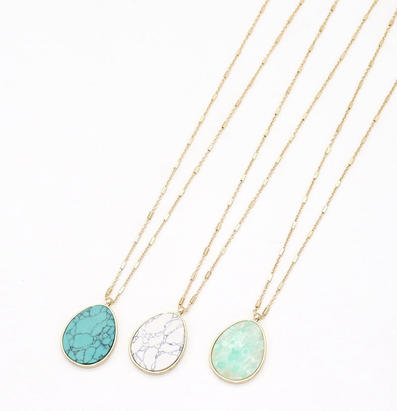 European & American Style Teardrop Turquoise Pendant Necklace - Greenstone - Turquoise Glow