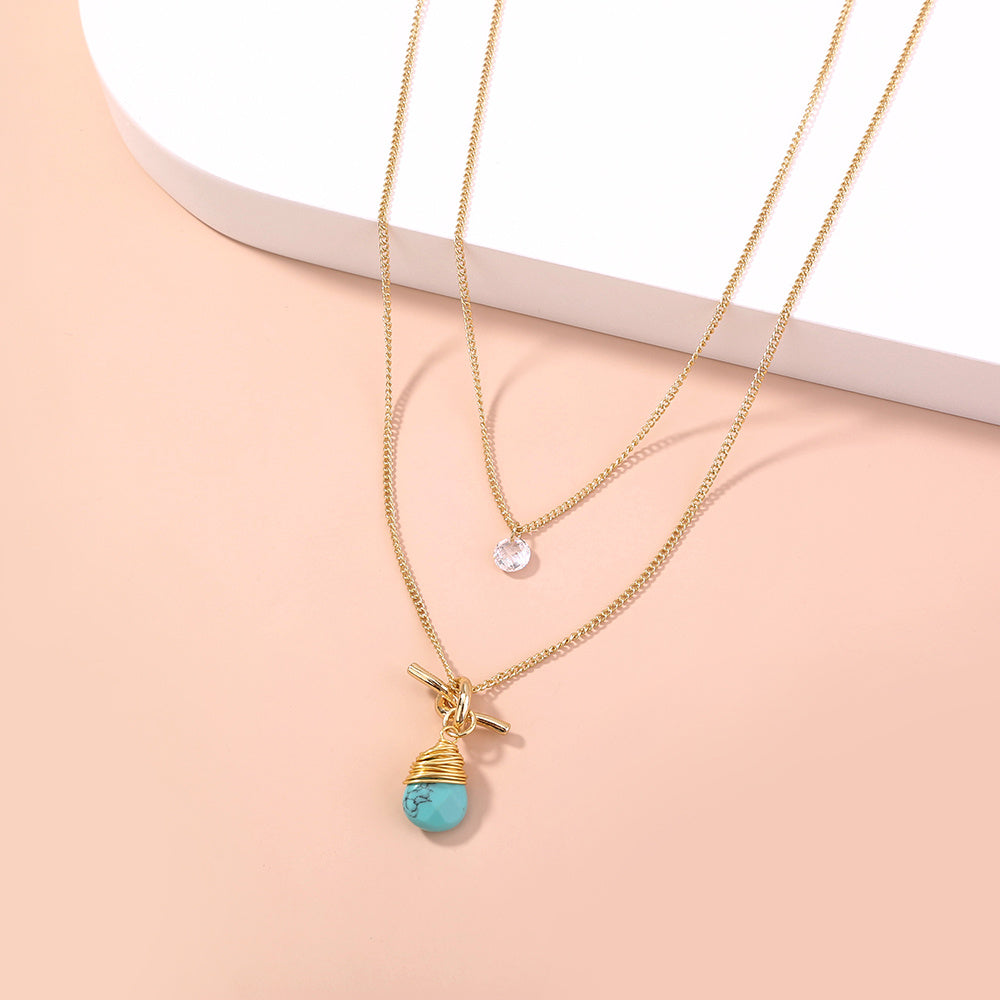 European & American Multi-Layer Turquoise Water Droplet Pendant Necklace - Turquoise Glow