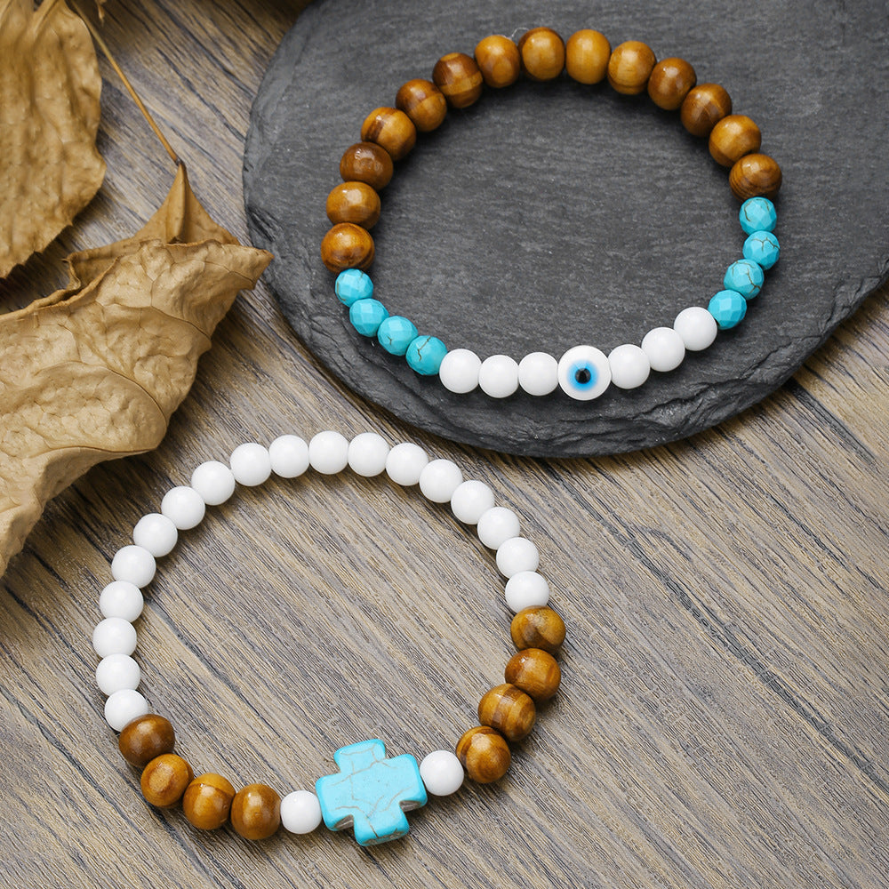 Couples Bracelet - Men's Fashion Turquoise Cross Bracelet - Turquoise Glow