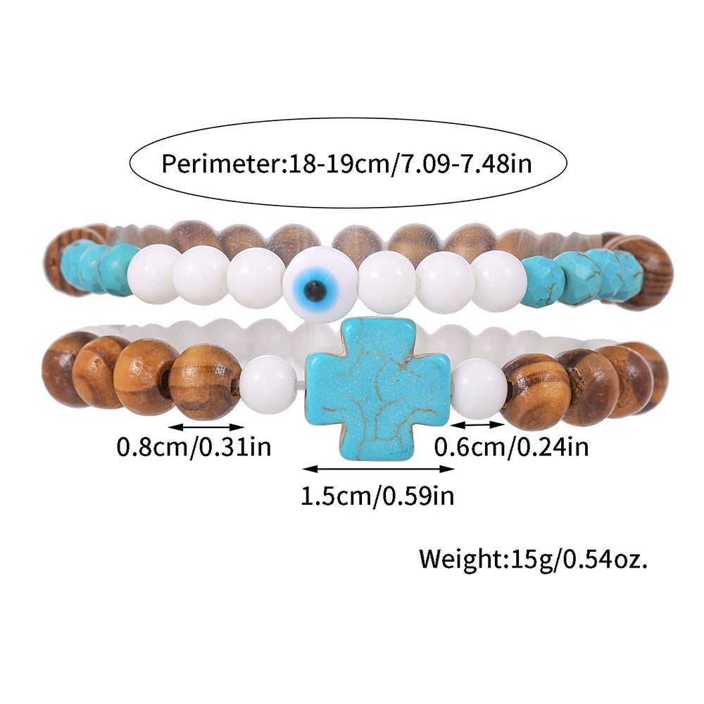 Couples Bracelet - Men's Fashion Turquoise Cross Bracelet - Turquoise Glow