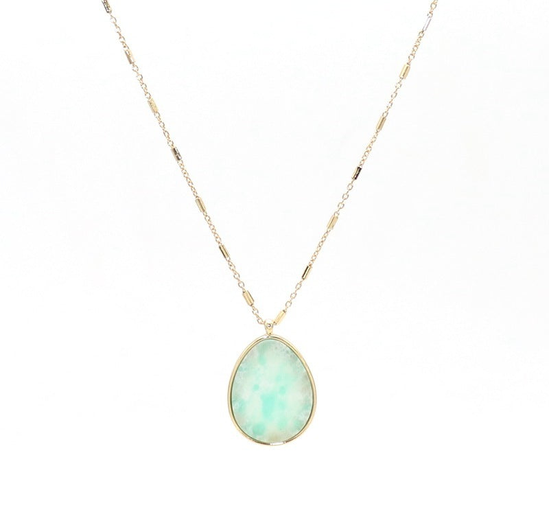 European & American Style Teardrop Turquoise Pendant Necklace - Greenstone - Turquoise Glow