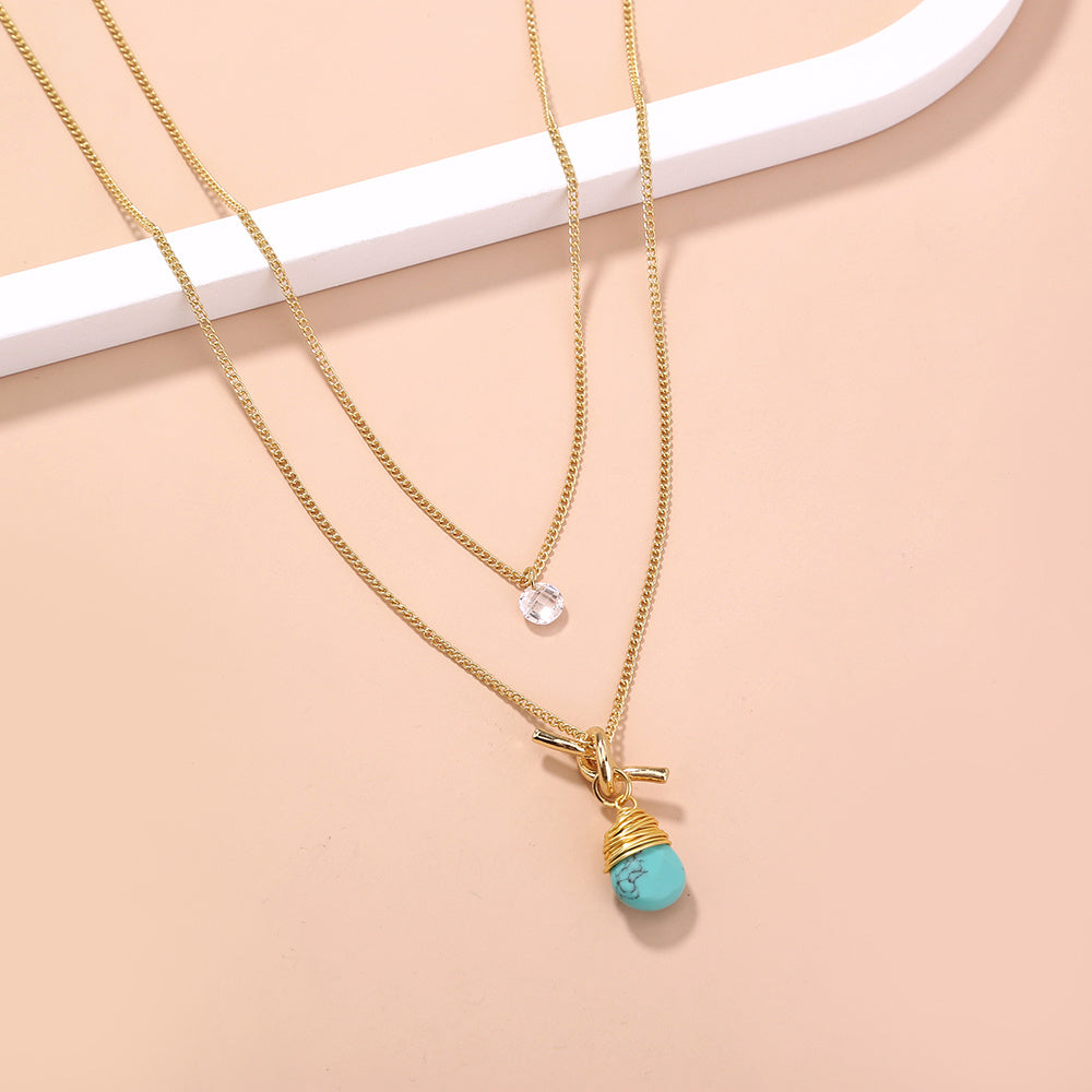 European & American Multi-Layer Turquoise Water Droplet Pendant Necklace - Turquoise Glow