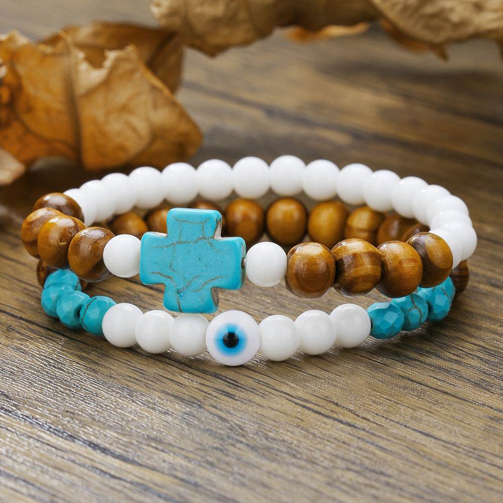 Couples Bracelet - Men's Fashion Turquoise Cross Bracelet - Turquoise Glow