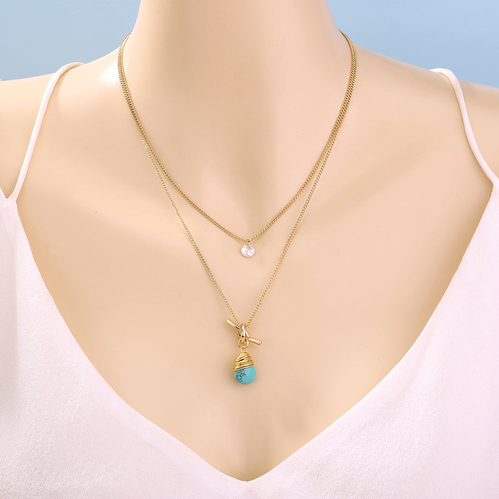 European & American Multi-Layer Turquoise Water Droplet Pendant Necklace - Turquoise Glow