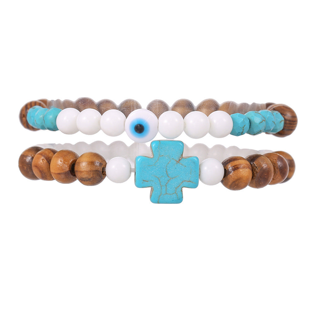 Couples Bracelet - Men's Fashion Turquoise Cross Bracelet - Turquoise Glow