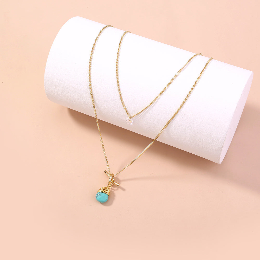 European & American Multi-Layer Turquoise Water Droplet Pendant Necklace - Turquoise Glow