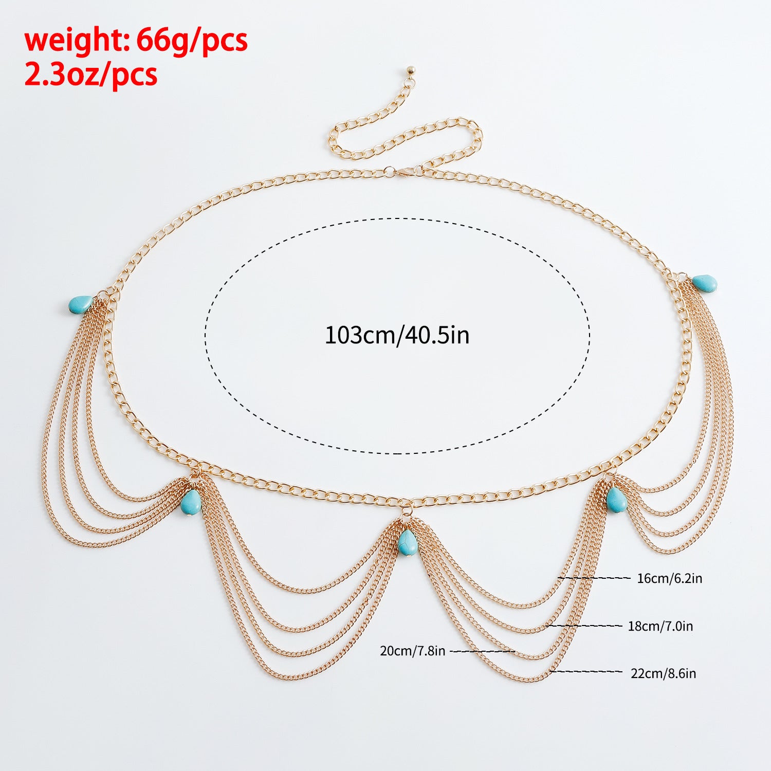 Classic Retro Turquoise Waist Belly Chain - Sexy Summer Beach Body Jewelry - Turquoise Glow