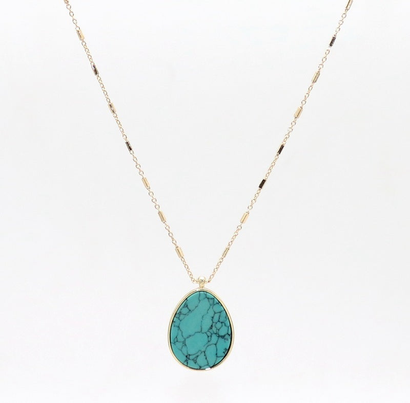 European & American Style Teardrop Turquoise Pendant Necklace - Greenstone - Turquoise Glow