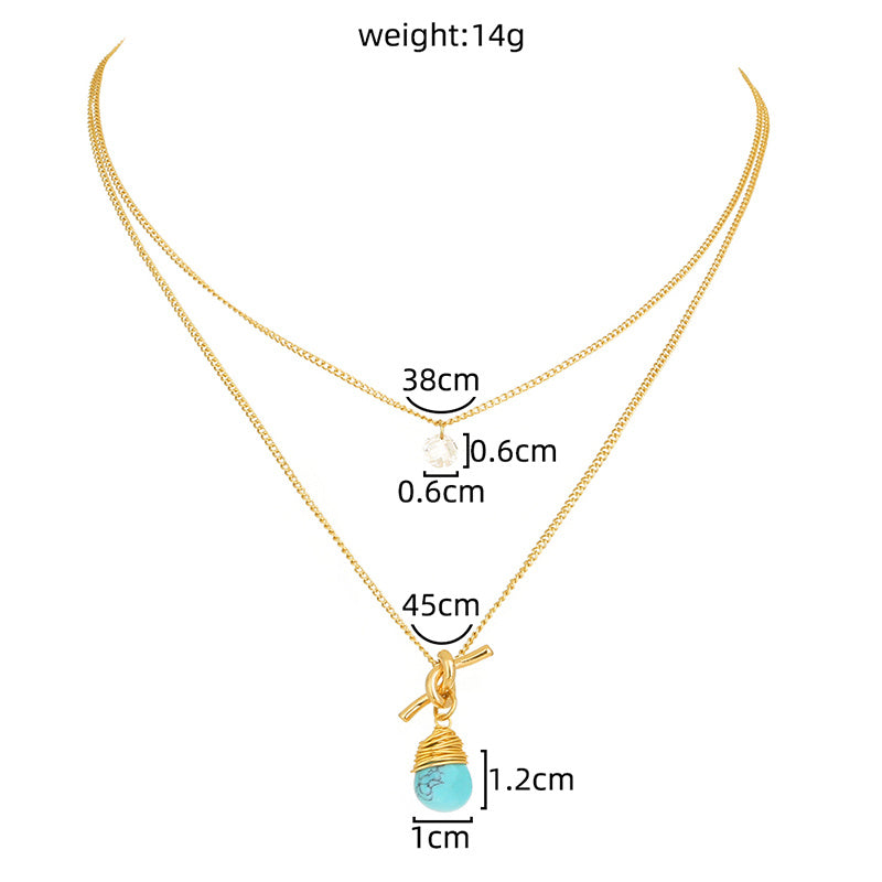European & American Multi-Layer Turquoise Water Droplet Pendant Necklace - Turquoise Glow