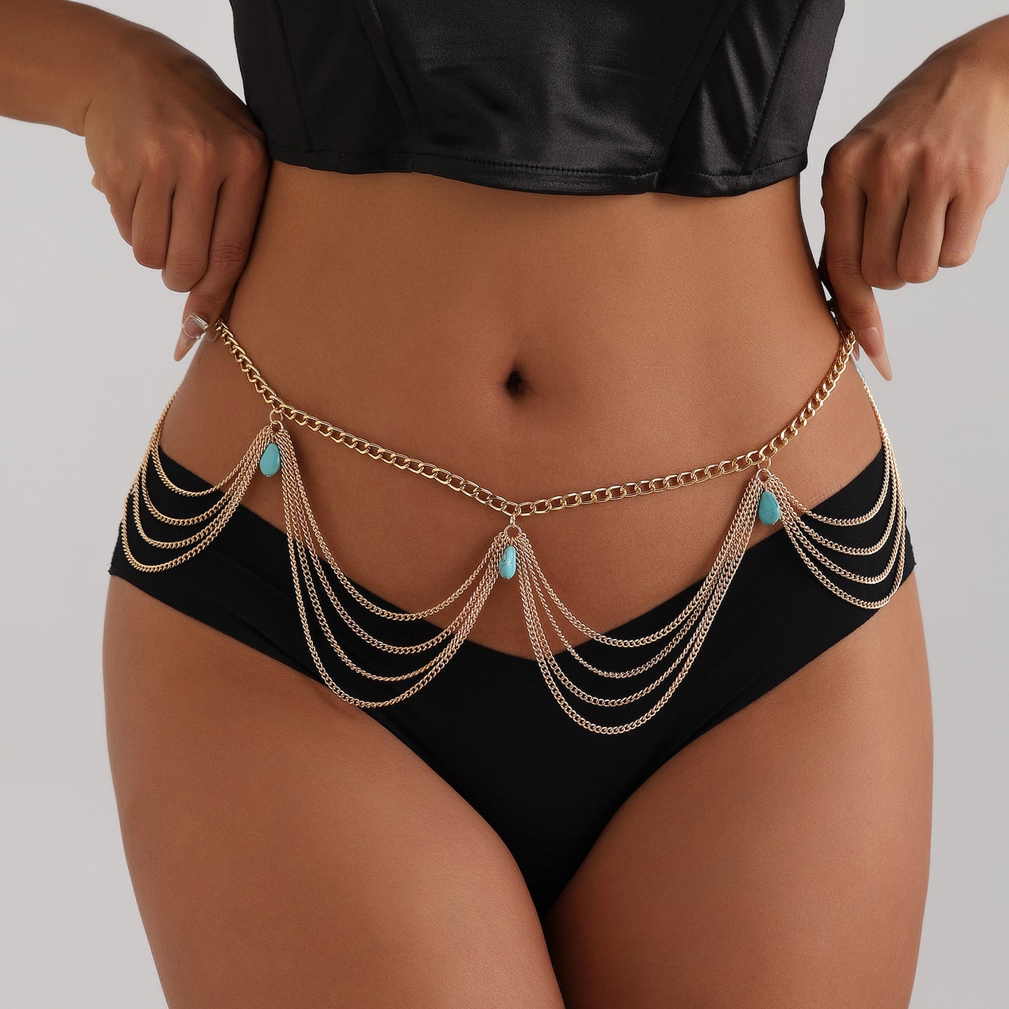 Classic Retro Turquoise Waist Belly Chain - Sexy Summer Beach Body Jewelry - Turquoise Glow