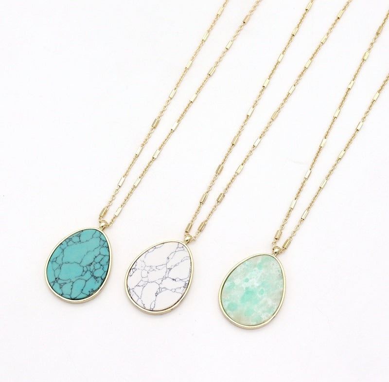 European & American Style Teardrop Turquoise Pendant Necklace - Greenstone - Turquoise Glow