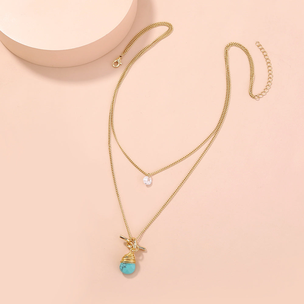European & American Multi-Layer Turquoise Water Droplet Pendant Necklace - Turquoise Glow