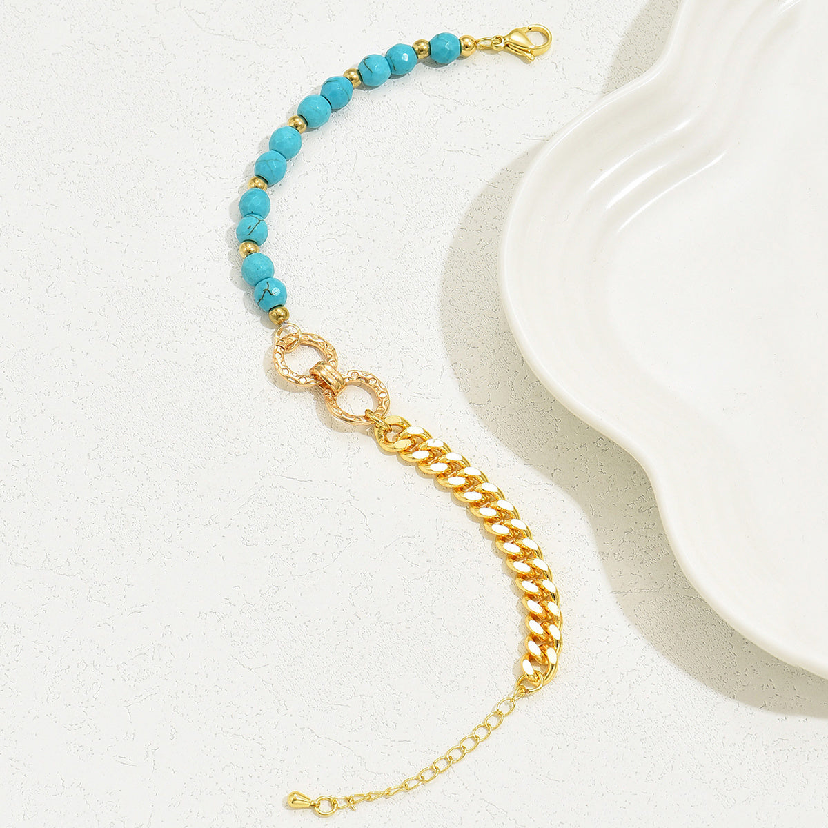 Boho Chic Turquoise & Gold Multi-Layer Bracelet - Adjustable Double Ring Design - Turquoise Glow