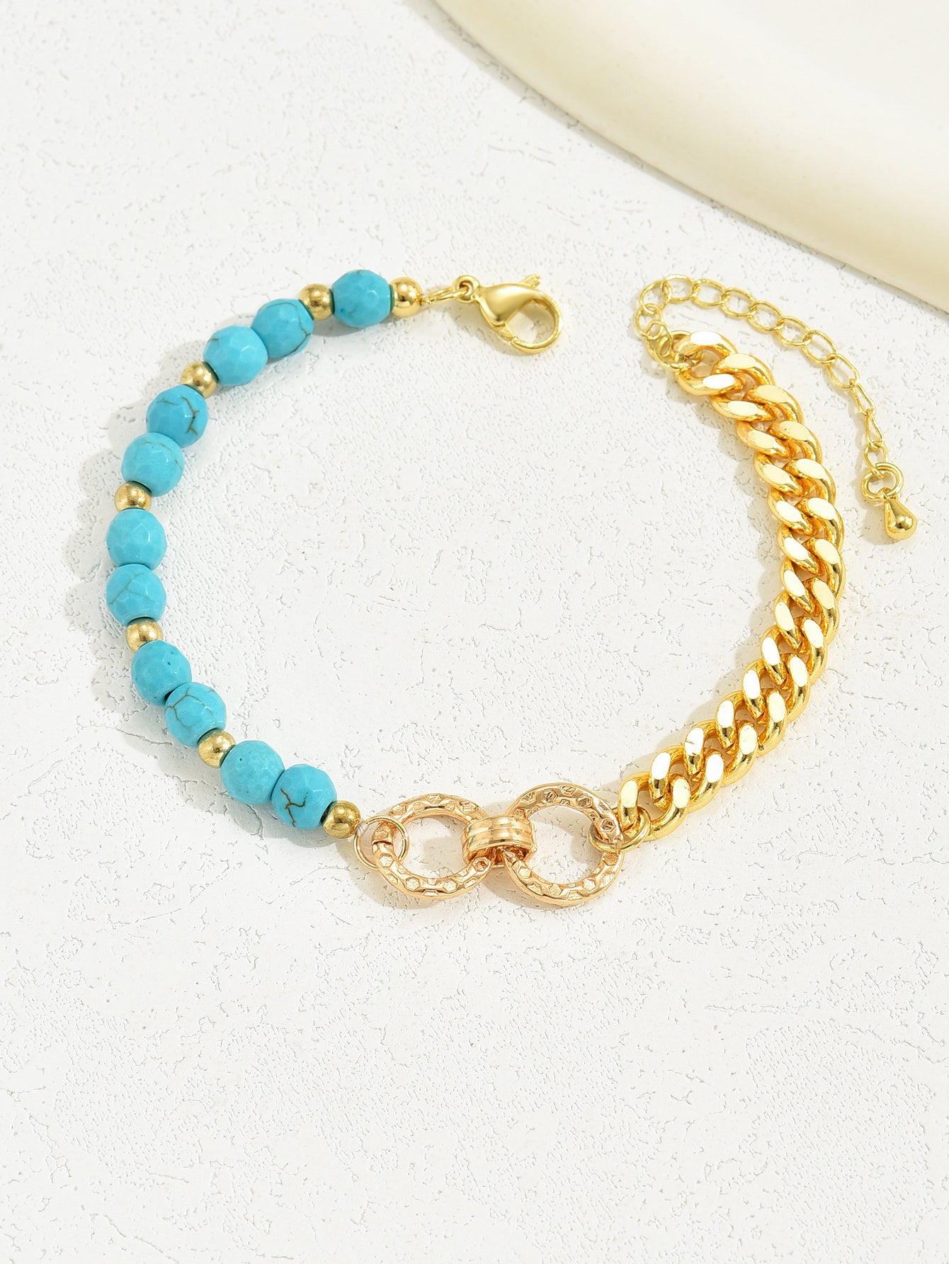 Boho Chic Turquoise & Gold Multi-Layer Bracelet - Adjustable Double Ring Design - Turquoise Glow